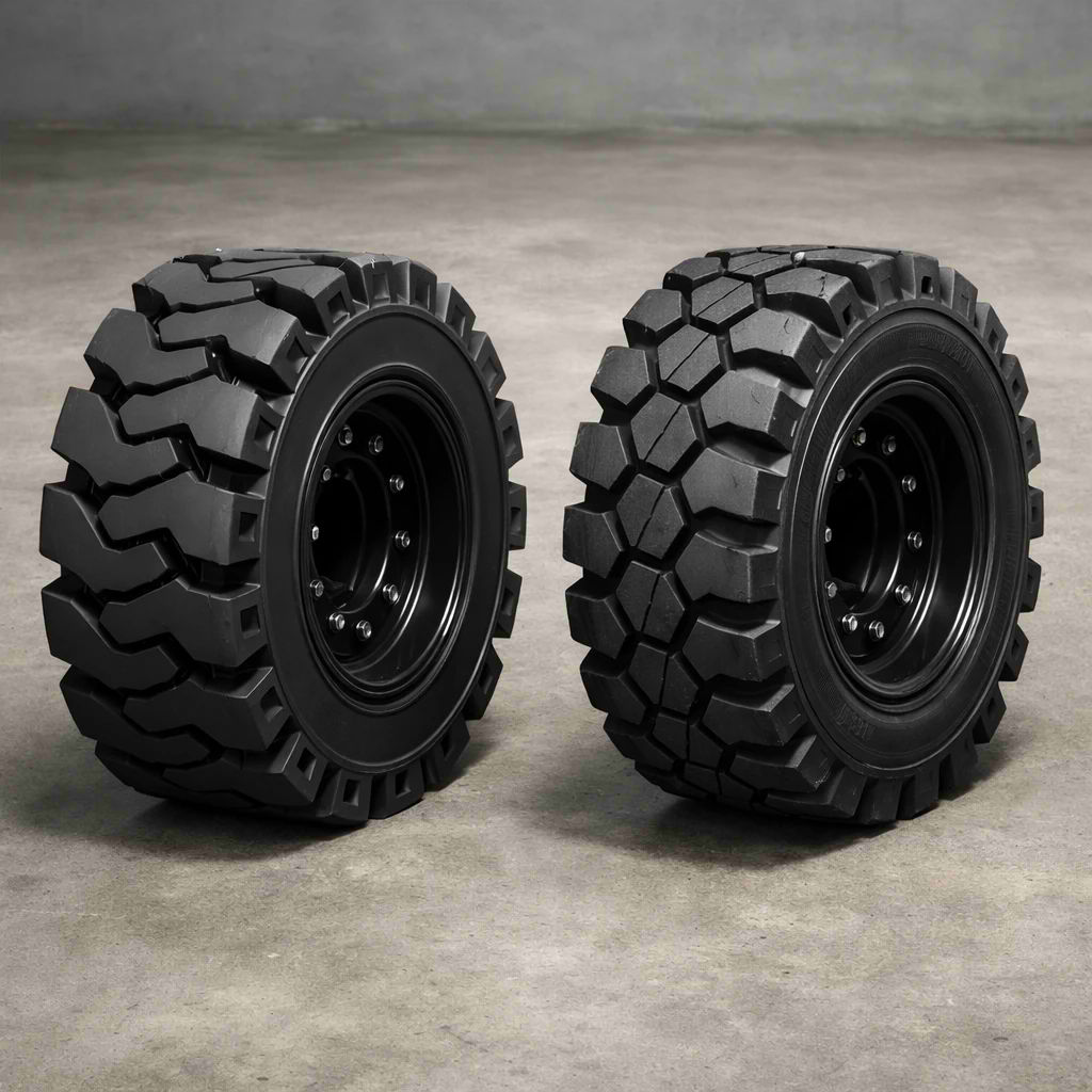 مقایسه لاستیک توپر و لاستیک بادی بابکت برای کاربردهای صنعتی مختلف